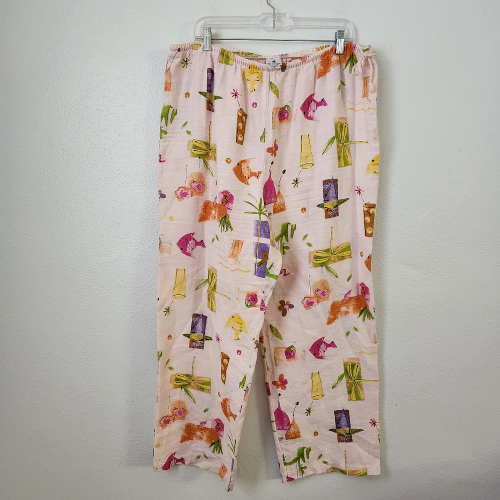 Soft As A Grape CapeCod USA 100% Linen Dragonfly Tropical Print Lounge Size XL